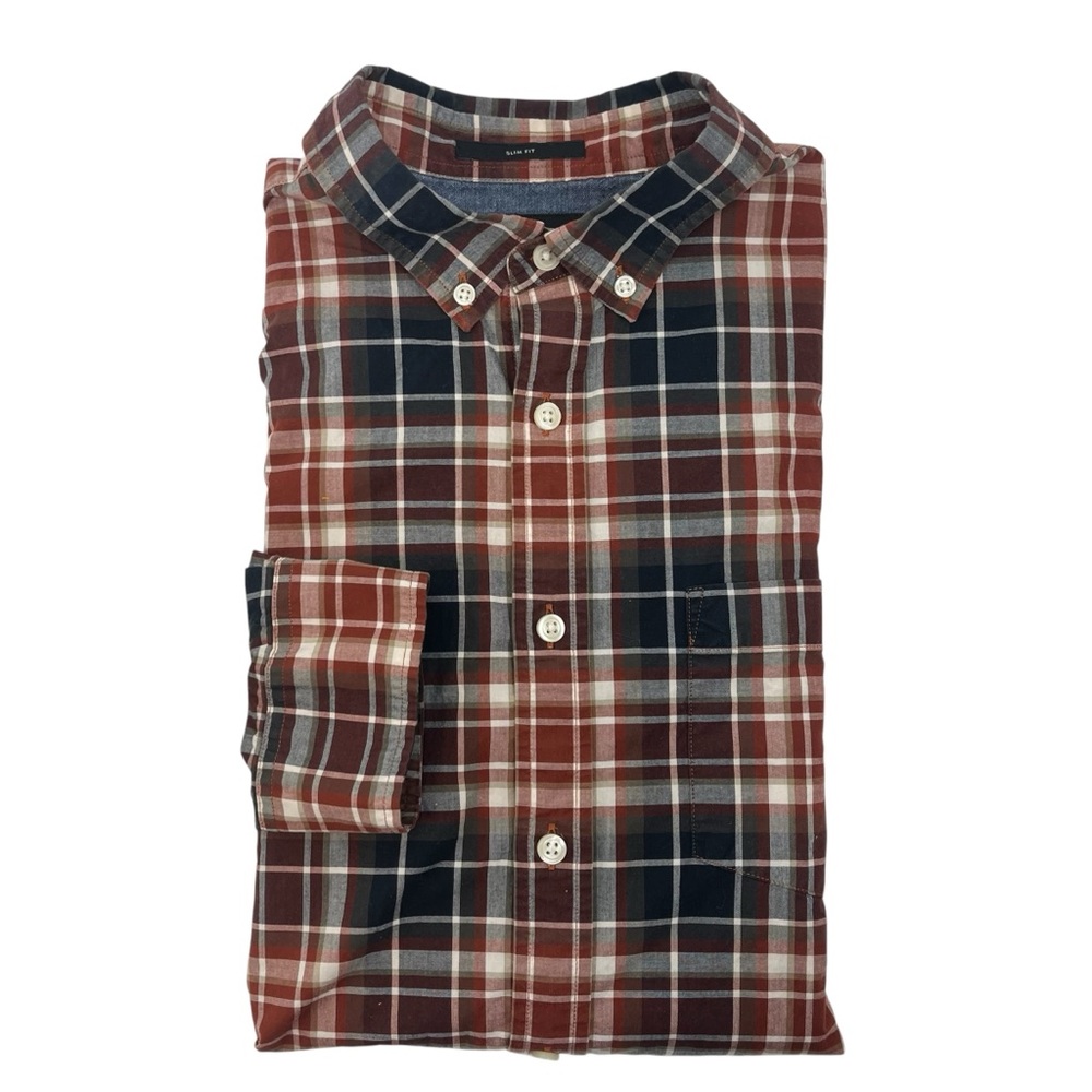 Banana Republic Mens Red Blue Button Down Shirt Slim Fit Size L 10699